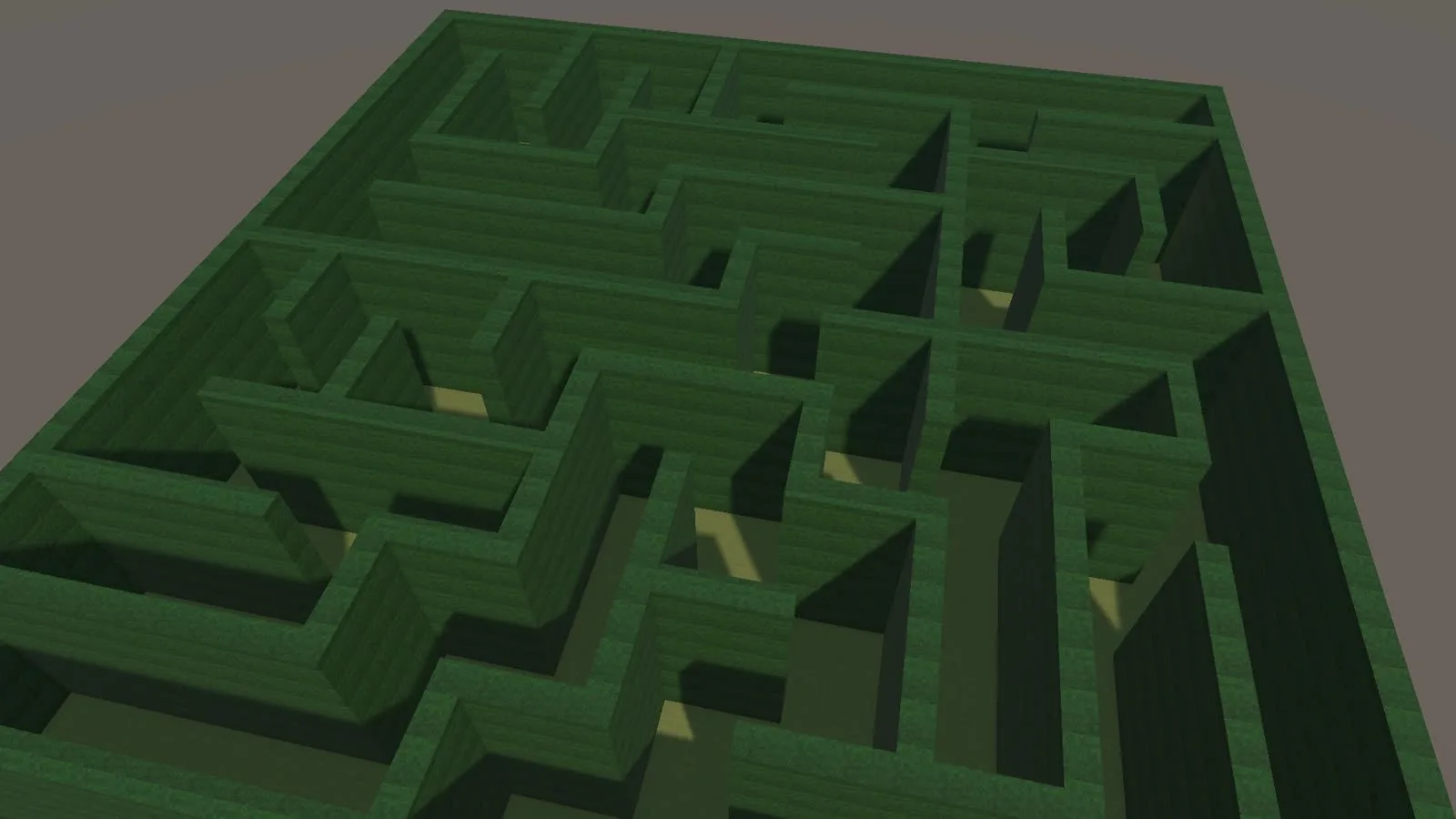Aerial view of a generated hedge maze in The Garden Maze