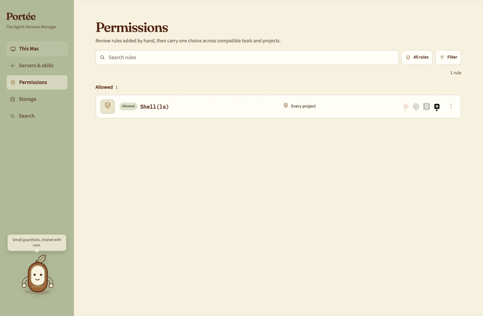 Portée permission rules for coding agents: allowed, ask first and blocked