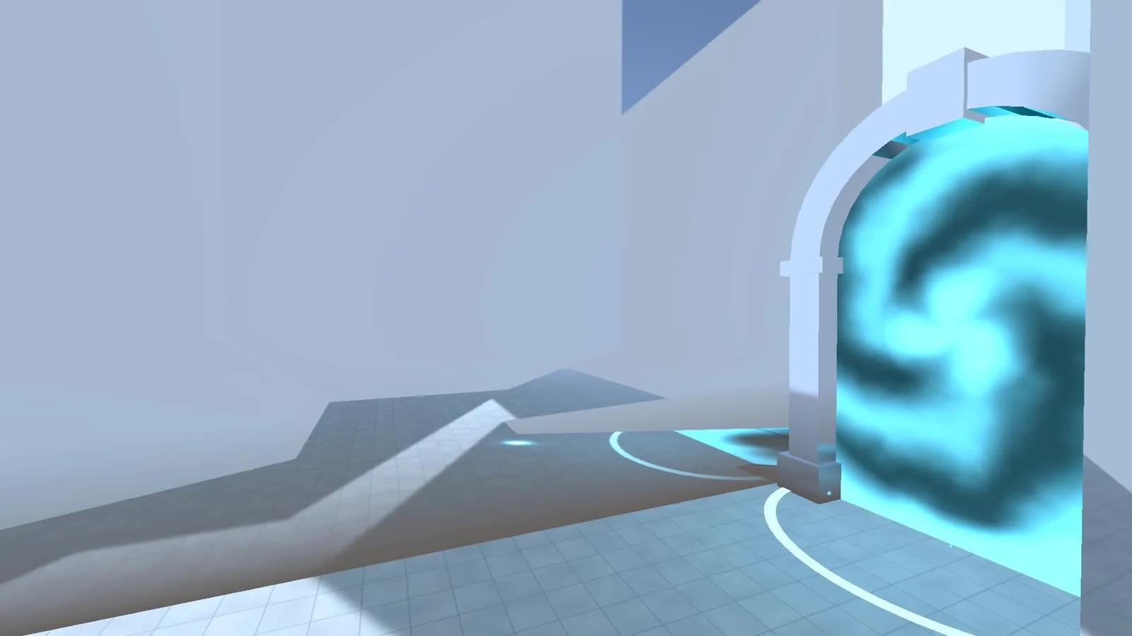 A glowing portal arch in the mirror world of The Garden Maze